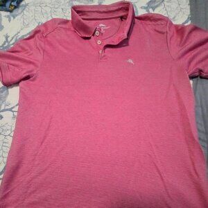 Tommy Bahama Polo Logo Shirt Mens - Large - Pink Stripped -Free Shipping